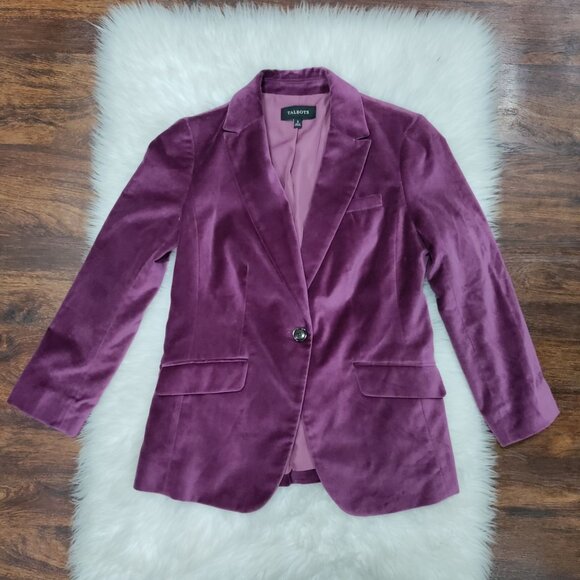 Talbots Purple Velvet Office Workwear Preppy Blazer Jacket Women's Size 2 - Picture 2 of 16